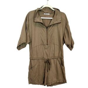 T Alexander Wang XS Romper Short Sleeve olive tencel linen Zip Jumpsuit